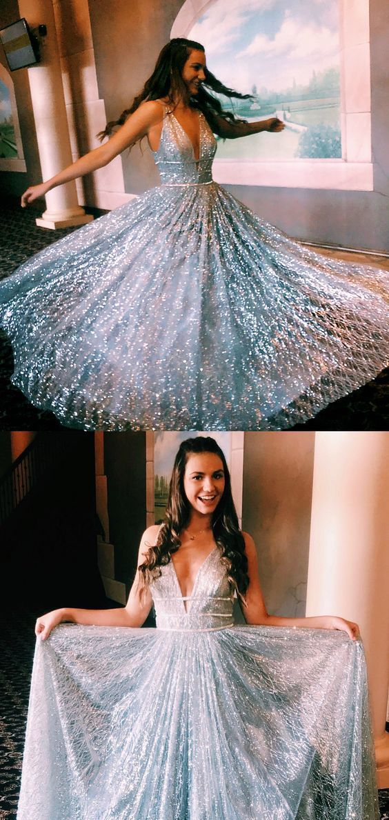 Prom Dresses Split, Gorgeous Custom Made Unique Sparkly A-Line Floor Length Grey Long Prom Dress, -   18 dress Beautiful unique ideas