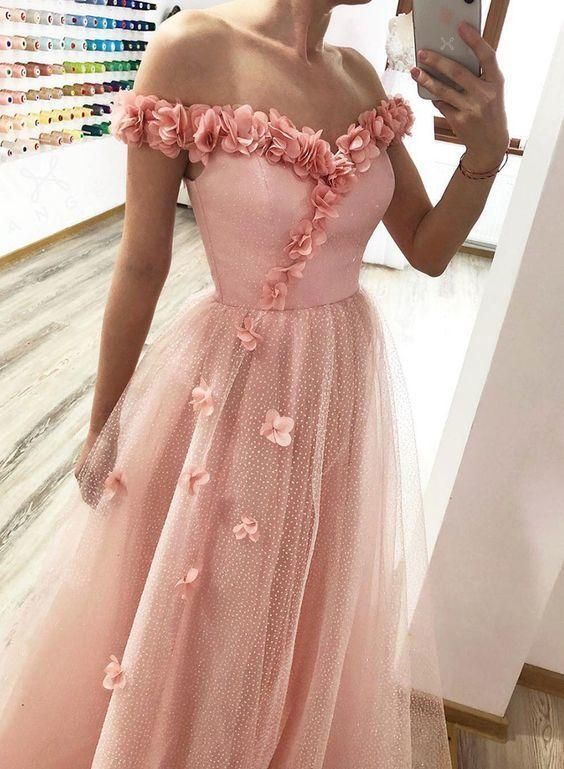 Unique pink 3D appliqu? long prom dress, pink evening dress -   18 dress Beautiful unique ideas
