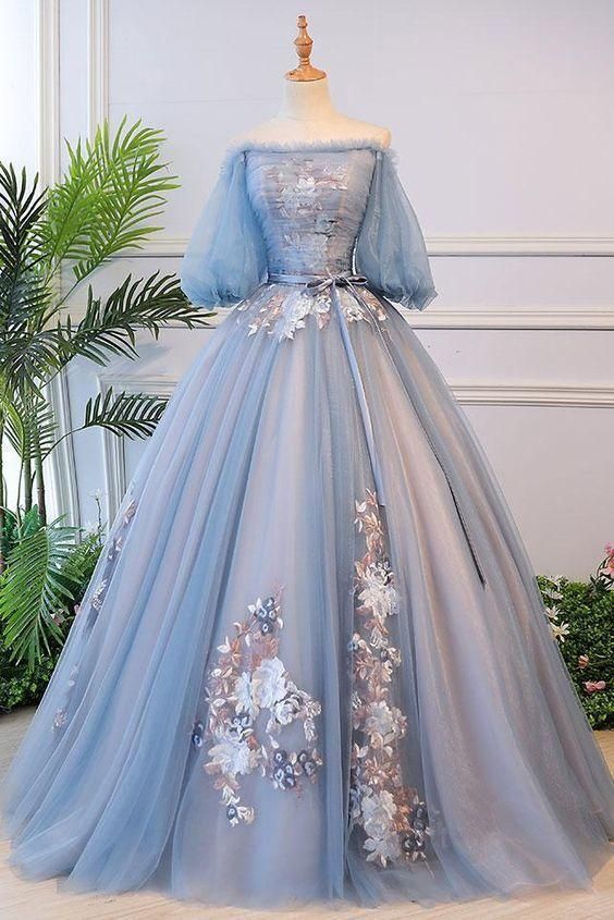 Unique blue tulle lace long prom dress, blue evening dress -   18 dress Beautiful unique ideas