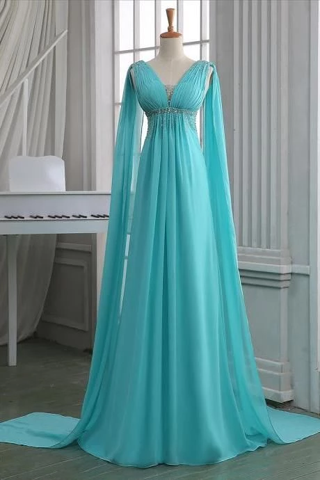 Sequins Ruched V Neck Empire Prom Dress, Turquoise Floor Length Sweep Train Prom Dress, Unique Lace-up Long Chiffon Prom Dress  cg6314 -   18 dress Beautiful unique ideas