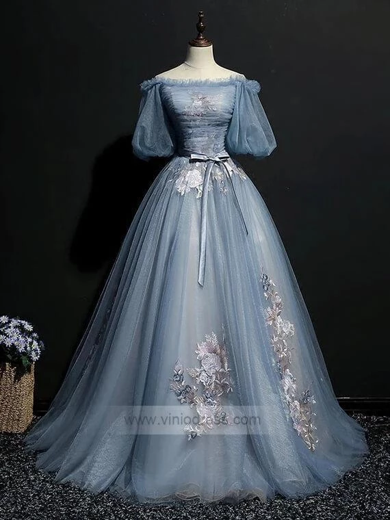 Slate Blue Long Prom Dresses Off the Shoulder Princess Dress FD1042 -   18 dress Beautiful unique ideas