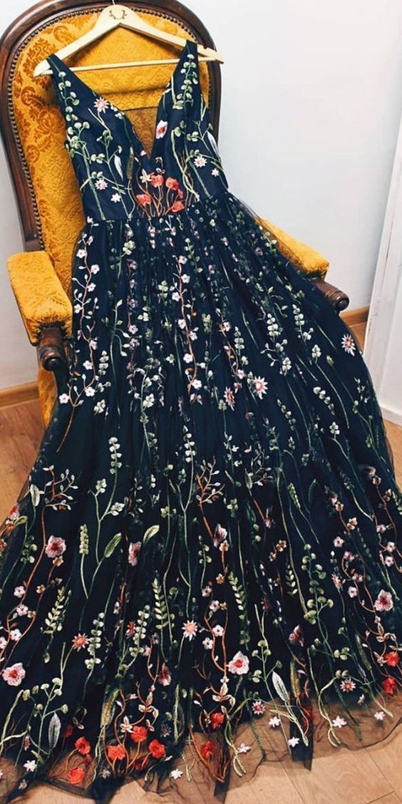 Beautiful Embroidery Floral V-Neck Long Prom Evening Dress  ML760 -   18 dress Beautiful unique ideas