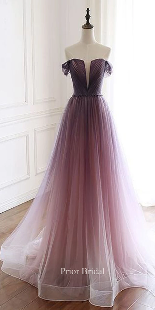 Unique Off The Shoulder Gradient Tulle Long Prom Dress KB1109 -   18 dress Beautiful unique ideas