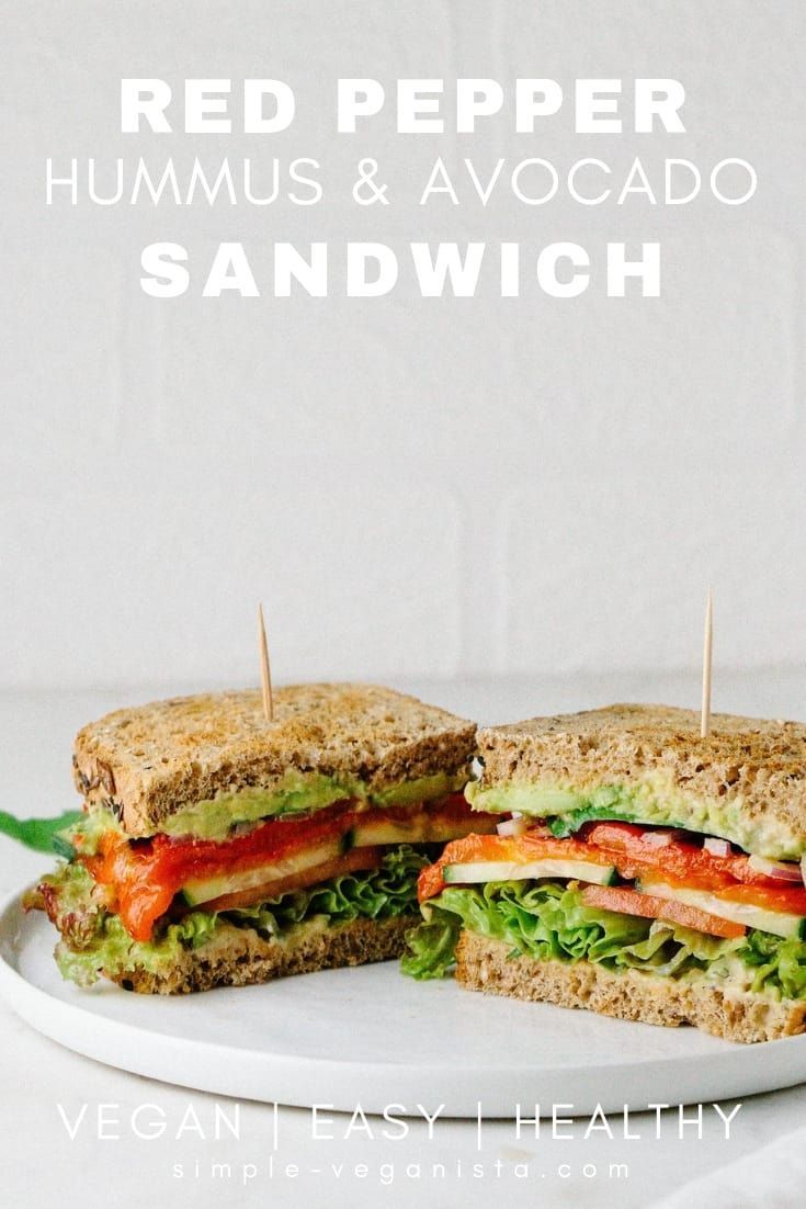 ROASTED RED PEPPER + HUMMUS + AVOCADO SANDWICH -   18 healthy recipes Vegetarian sandwich ideas