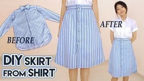 DIY Turn Old Shirt Into Skirt | Button Front A Line Midi Skirt | Clothes Transformation Upcycle -   15 DIY Clothes Upcycle shirt makeover ideas