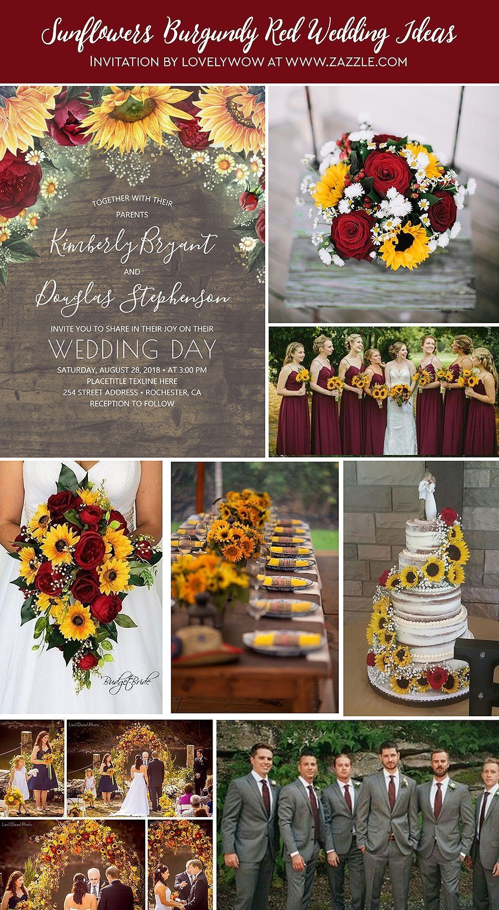Sunflowers Red Roses Daisies Rustic Wedding Invitation | Zazzle.com -   16 wedding Burgundy country ideas