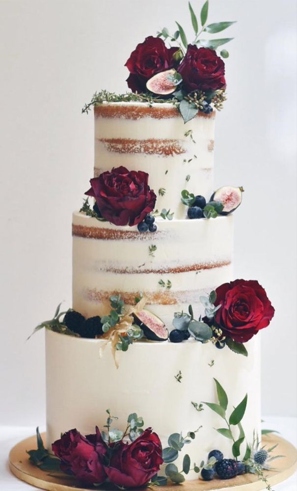 Beautiful autumn wedding cake - Two tier semi-naked wedding cake -   16 wedding Burgundy country ideas