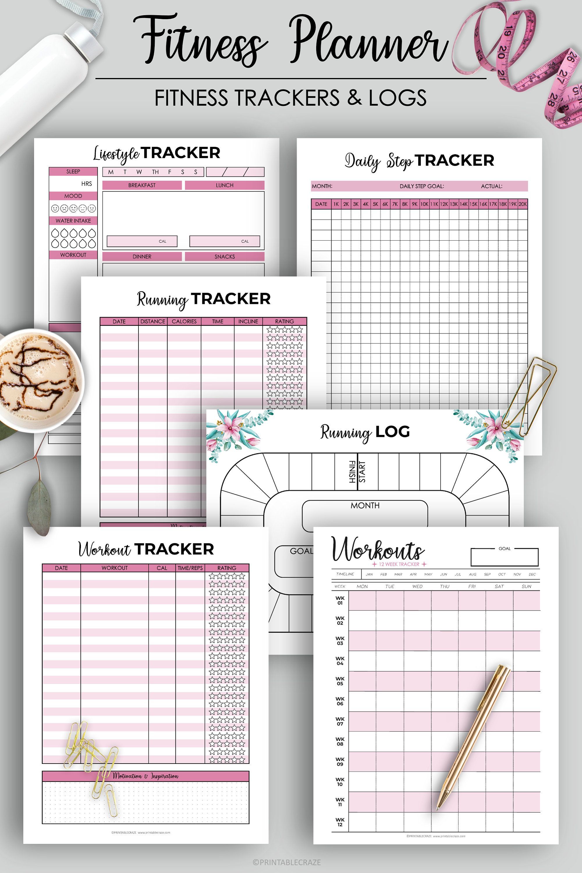 Fitness Planner Printable Weight Loss Health Planner Fitness Journal Workout Log Food Diary Calorie Tracker Daily Weight Loss Step Tracker -   18 fitness Routine planner ideas