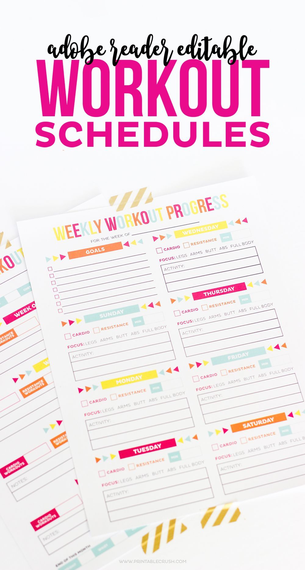 Editable Printable Workout Schedule -   18 fitness Routine planner ideas