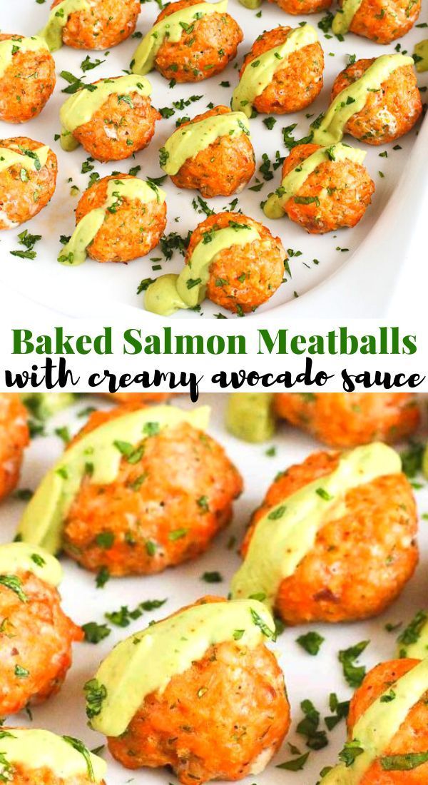 Baked Salmon Meatballs with Creamy Avocado Sauce Recipe -   18 healthy recipes Salmon appetizers ideas