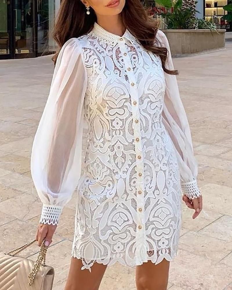 Lace Embroidery Buttoned See Through Dress -   19 lace dress 2019 ideas