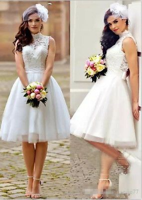 Vintage Short Lace Tulle Wedding Dress Tea Length White/Ivory 2019 Bridal Gown  | eBay -   19 lace dress 2019 ideas