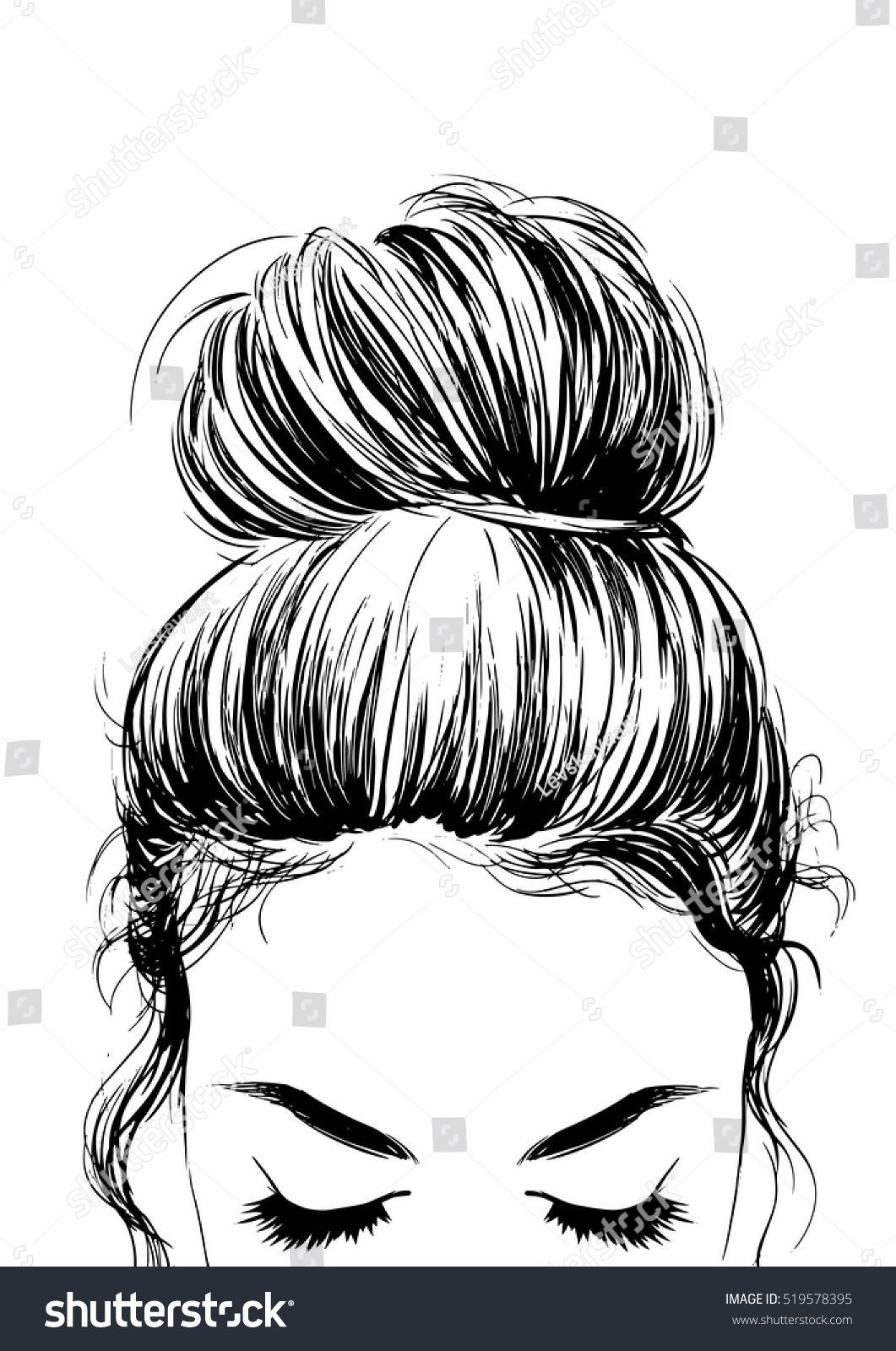 Girl Cute Bun Hairstyles Stock Vector (Royalty Free) 519578395 -   10 hairstyles Bun drawing ideas
