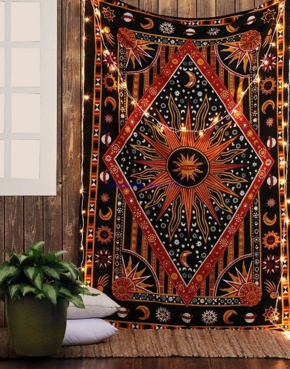 Sun Moon Mandala Tapestry Hippie Cotton Bedspread Dorm Decor Wall Hanging Tapestries Twin Size Tapestries Bohemian Psychedelic Tapestry -   13 room decor Hippie pictures ideas