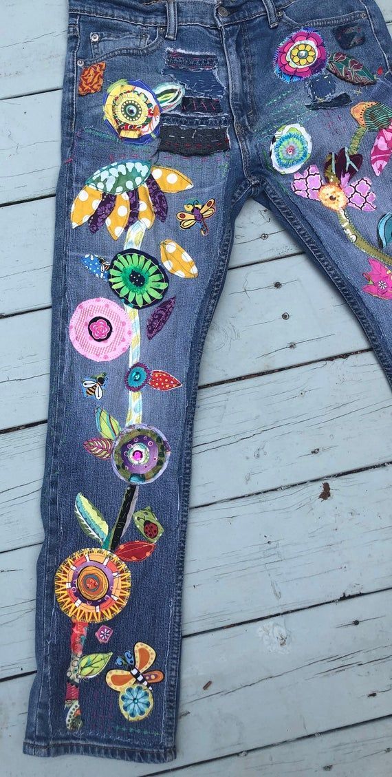 Hippie Boho denim patchwork boyfriend jeans recycled retro distressed jeans music festival -   15 DIY Clothes Hipster hippie ideas