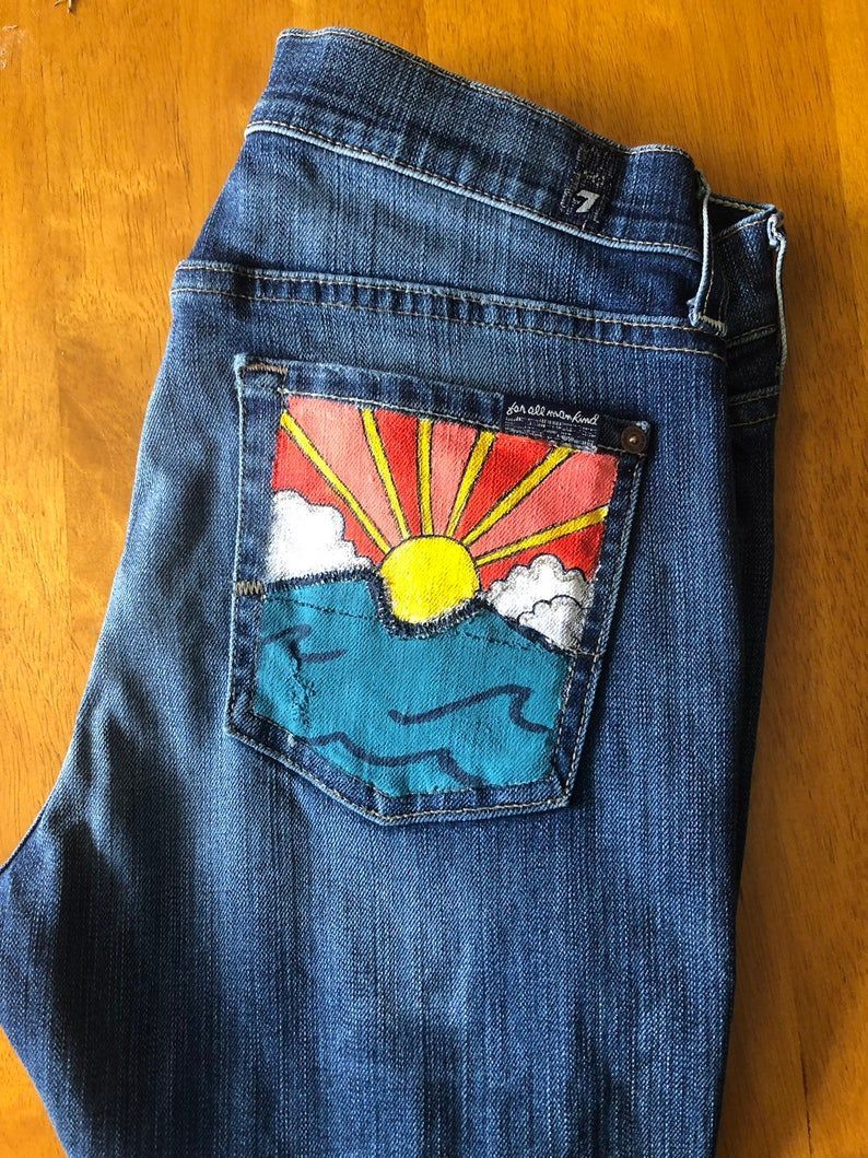 7 For All Mankind Painted Jeans, Hippie Jeans, Boho Clothing, -   15 DIY Clothes Hipster hippie ideas