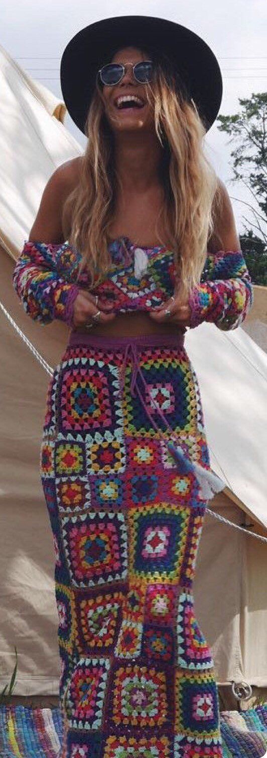 Crochet Grandy Square Motif Top and Skirt ,Boho Hippie Gypsy ,Festival Clothing. -   15 DIY Clothes Hipster hippie ideas