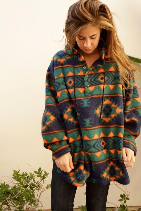 90s SLOUCHY ikat style SOUTHWEST large FLEECE sweatshirt jacket -   15 DIY Clothes Hipster hippie ideas