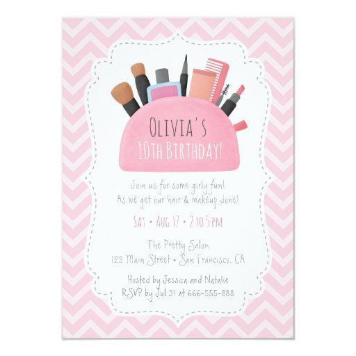 Pink Makeup Pouch Girls Birthday Party Invitations | Zazzle.com -   15 makeup Party kids ideas