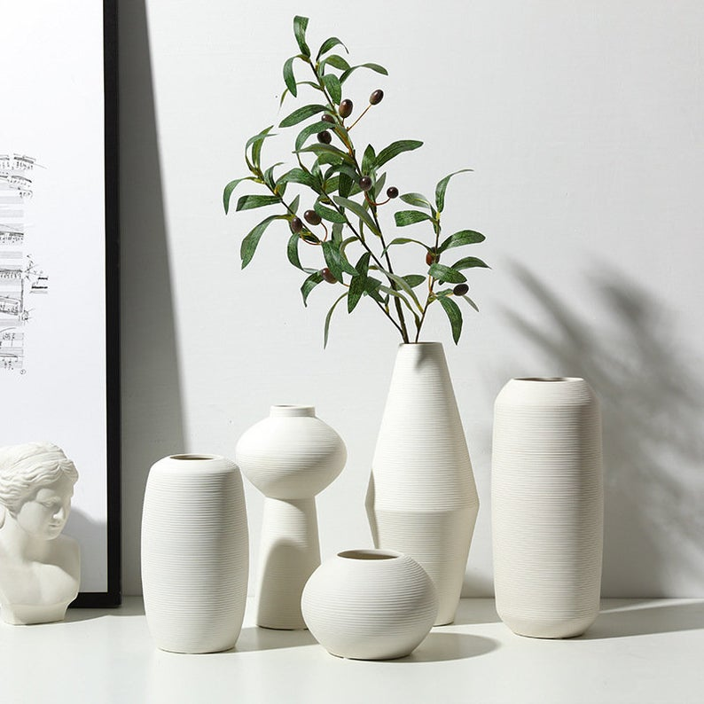 White bisque minimalist ceramic vase, minimal home decor, modern decorative pottery -   15 room decor Pink vase ideas