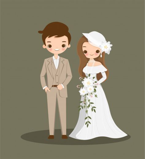 Cute Couple Cartoon In Vintage Dress For Wedding Inviation Card -   15 wedding Design couple ideas