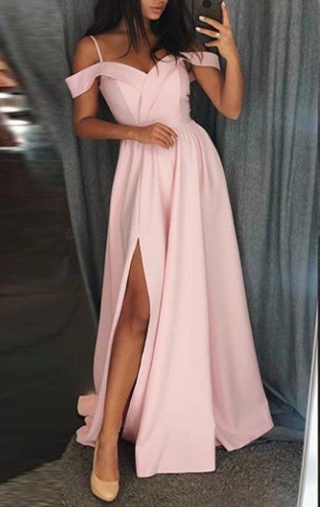 MACloth Off the Shoulder Pink Long Prom Dress Satin Formal Evening Gown -   16 dress For Teens long ideas
