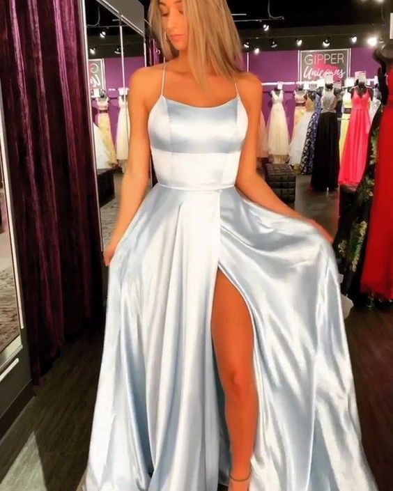 Sexy Leg Slit Long Mermaid Evening Dress,Spaghetti Straps Satin Prom Gowns,Formal Dress for Women -   16 dress For Teens long ideas