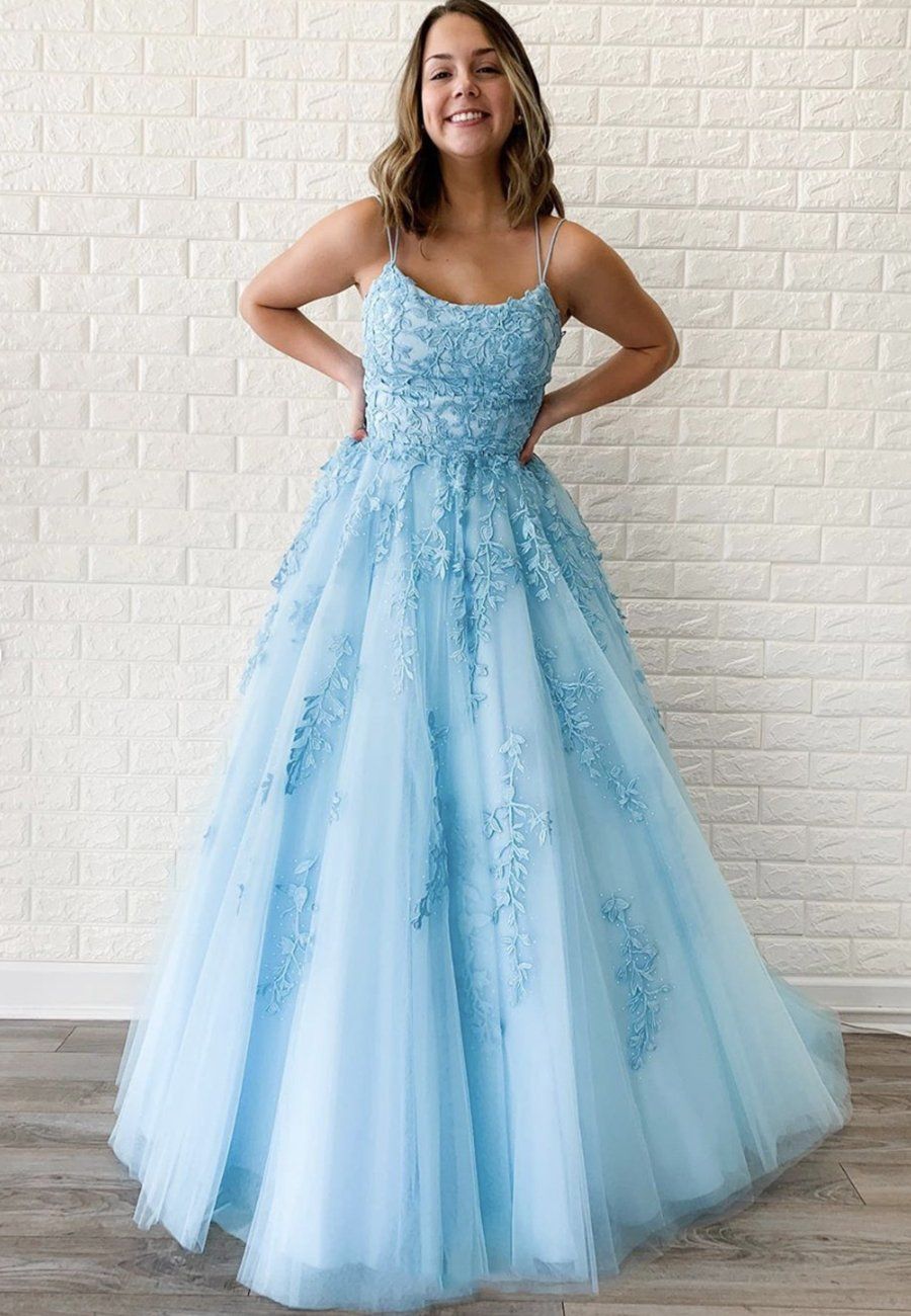 Blue lace tulle long prom dress party dress -   16 dress For Teens long ideas