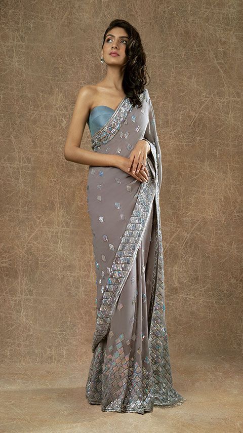 Grey Tulle Saree with Sequins embroidery - Manish Malhotra -   16 dress Indian feathers ideas