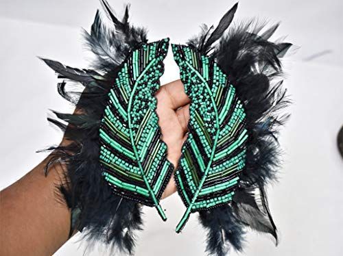 Handmade Wholesale Natural Real Feather Decorative Bags Patches Embroidered Thread Indian Sewing Purses Handcrafted Beaded Appliques Crafting 1 Pair Green Patches -   16 dress Indian feathers ideas