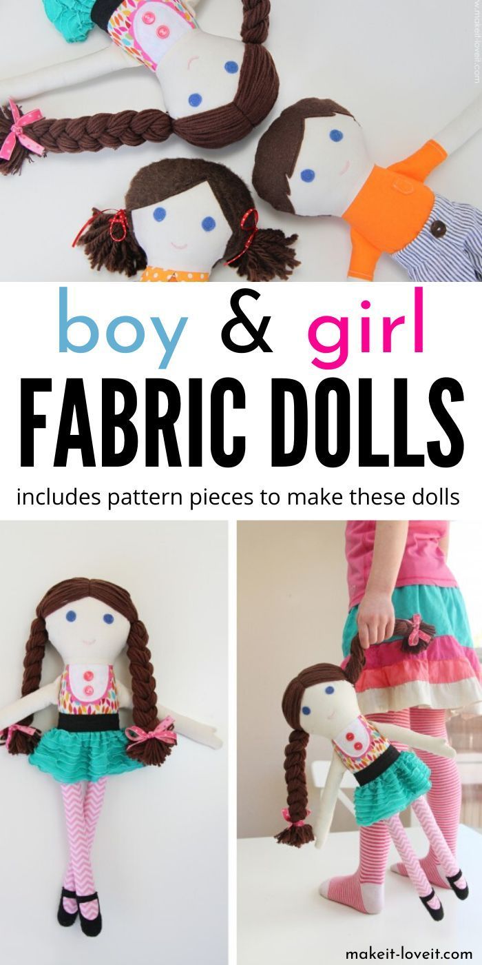 Boy and Girl Fabric Dolls With Pattern Pieces -   16 fabric crafts For Kids tips ideas