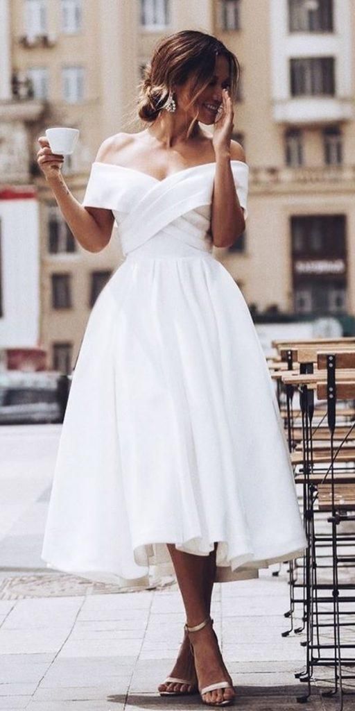 Simple Beach Wedding Dresses Off the Shoulder Short Bridal Gowns -   18 dress Simple pictures ideas