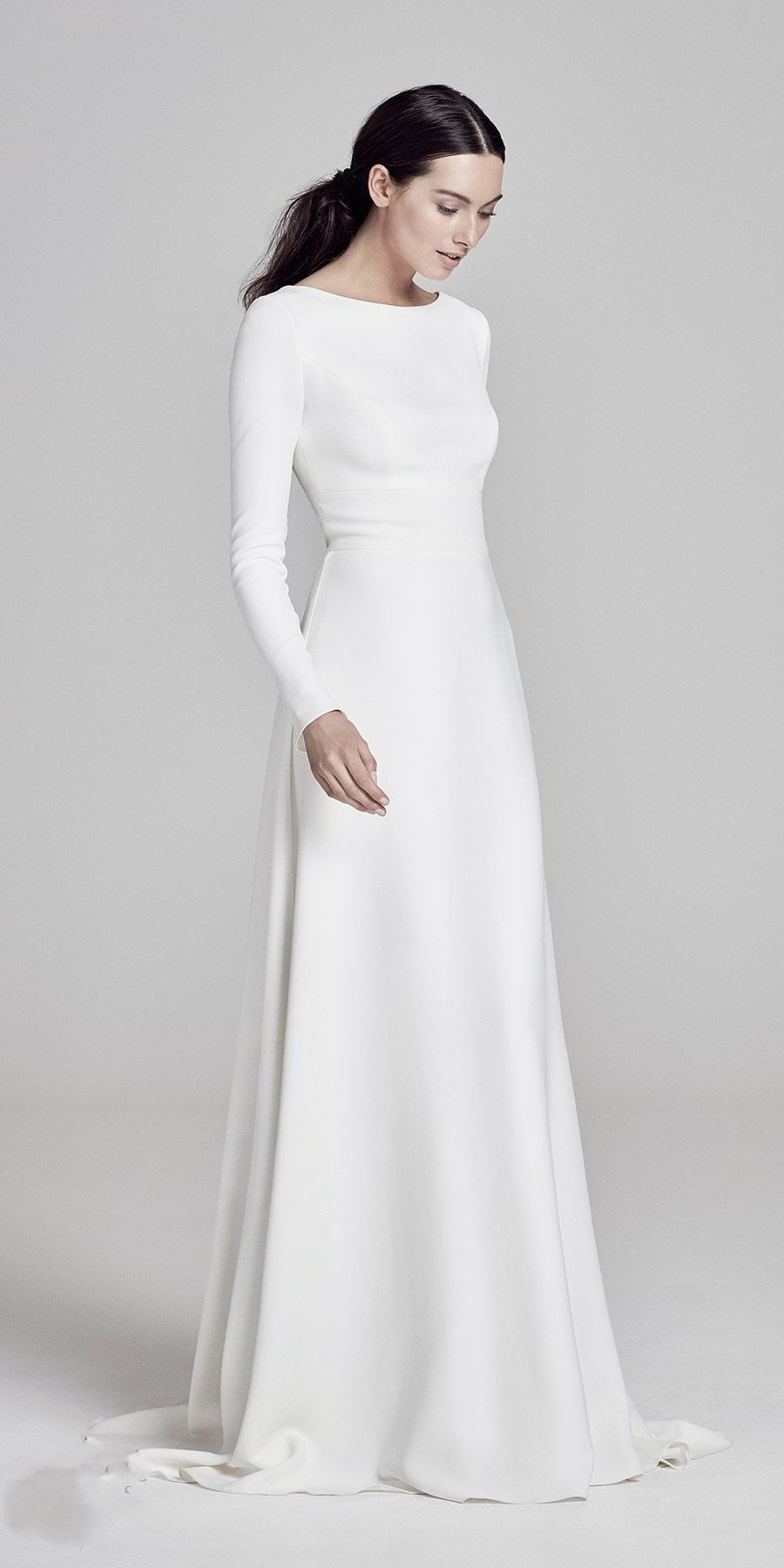 Elegant Satin Floor Length Wedding Dress,Simple Round Neck Long Sleeves Bridal Dress.W651 -   18 dress Simple pictures ideas