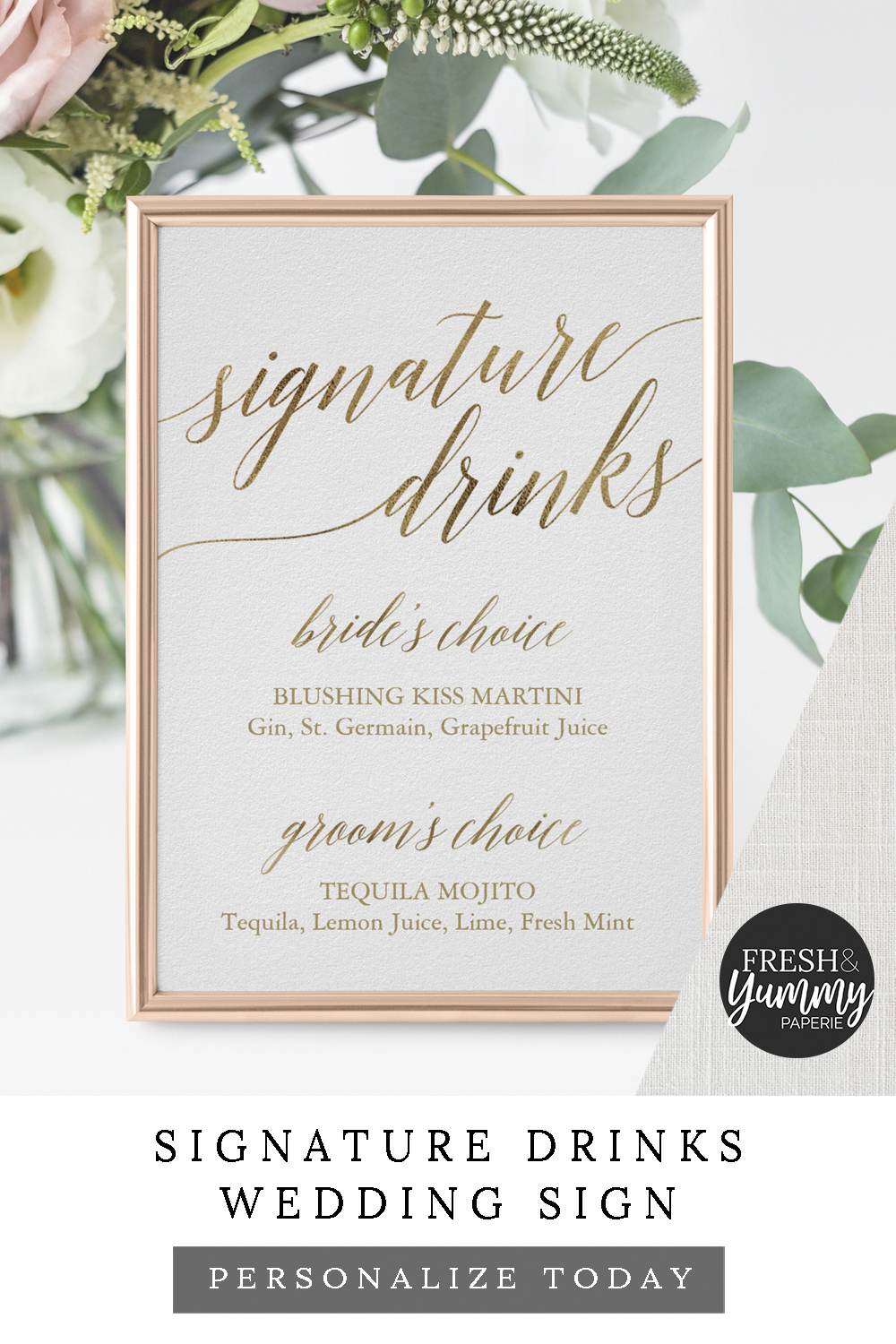Elegant Gold Calligraphy Signature Drinks Sign | Zazzle.com -   18 wedding Spring reception ideas