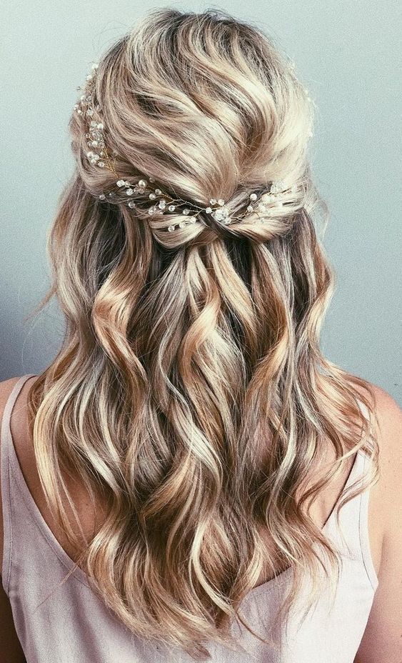 Wedding Crystal Comb With Loose Waves -   19 hairstyles Bridesmaid half up ideas