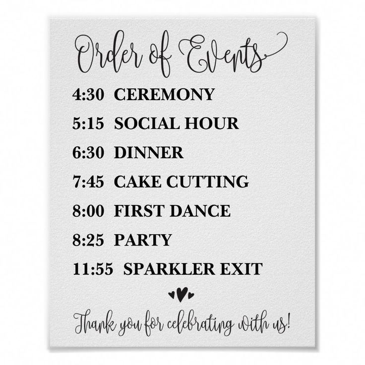 Order of Events Wedding Reception or Ceremony Sign | Zazzle.com -   19 ressional wedding Songs ideas