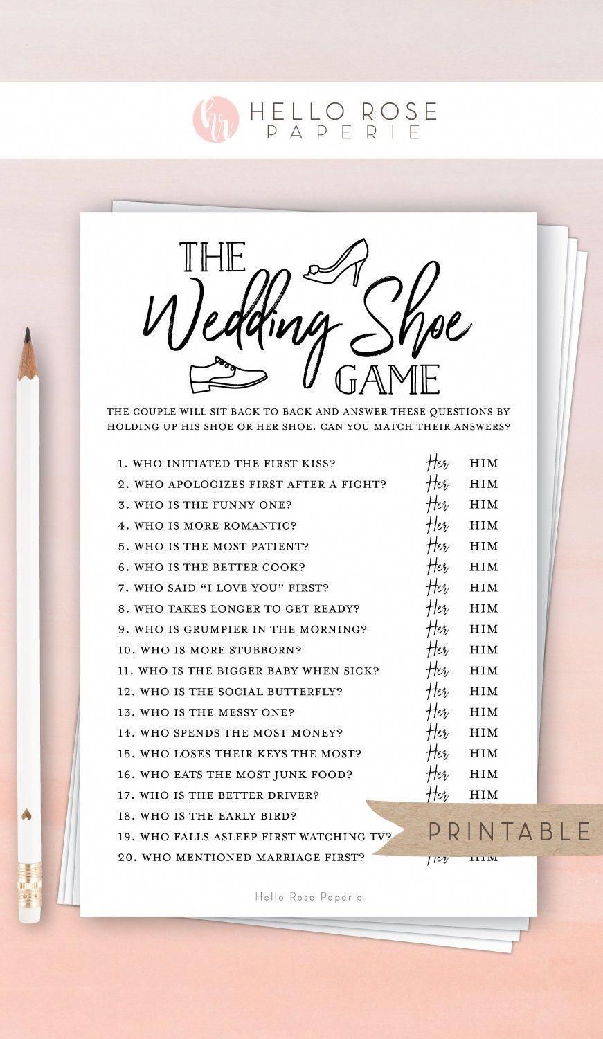 The Wedding Shoe Game . Virtual + Printable Bridal Wedding Couples Shower . Engagement Party . Printable Instant Download . Kraft + White -   19 ressional wedding Songs ideas