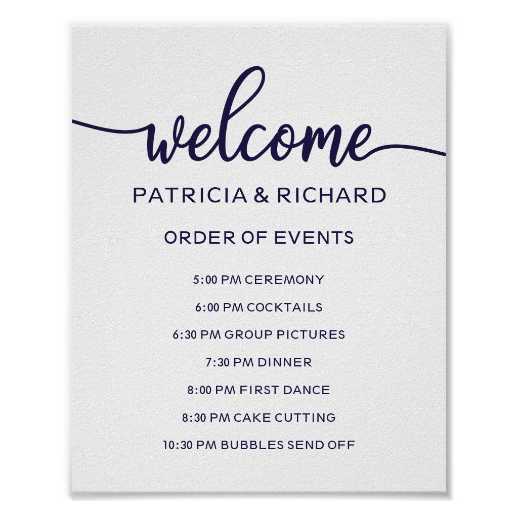 Wedding Order of Events Sign Chic Navy Blue -   19 ressional wedding Songs ideas
