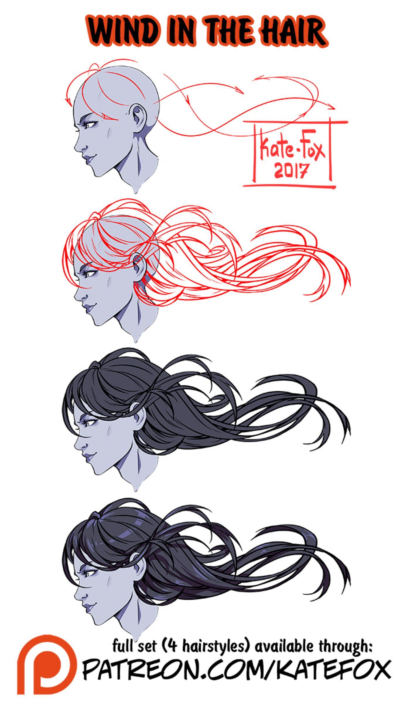 Wind in the hair ref set by Kate-FoX on DeviantArt -   11 hair Drawing wind ideas