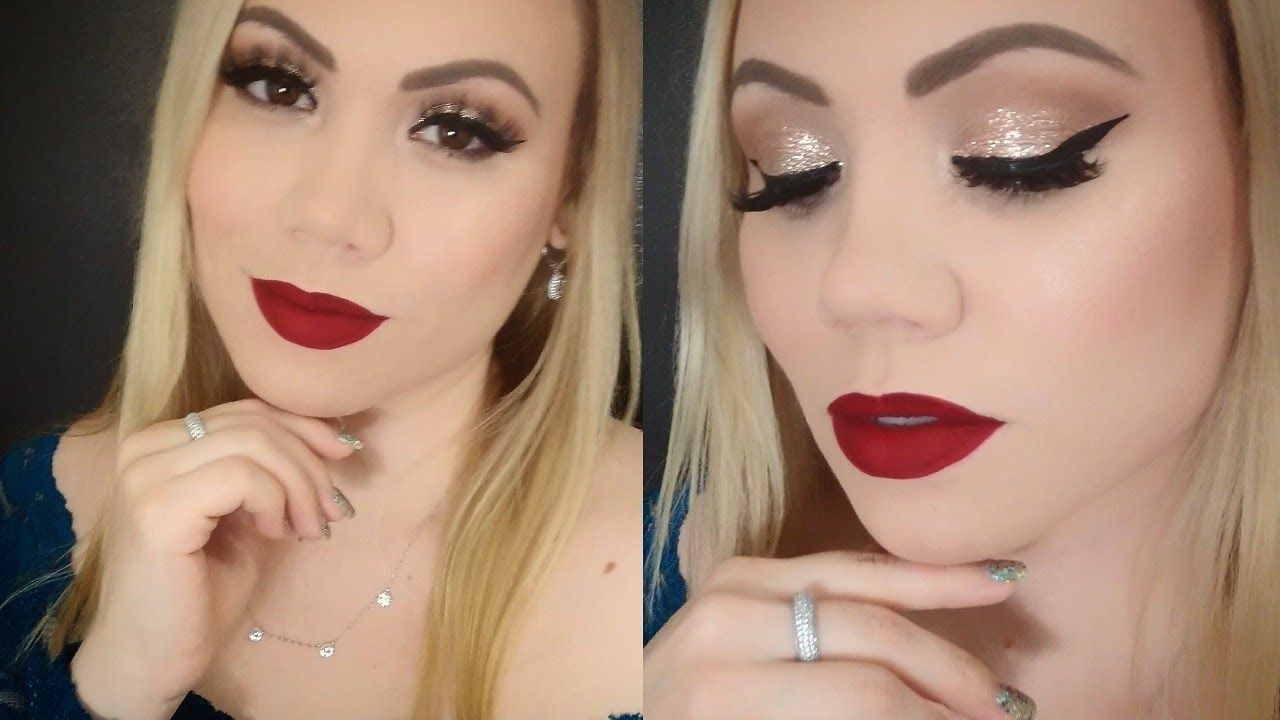 *Easy* Christmas Makeup Tutorial (pale skin)(Brown Eyes) glitter holiday makeup red lipstick -   13 makeup For Teens lipsticks ideas