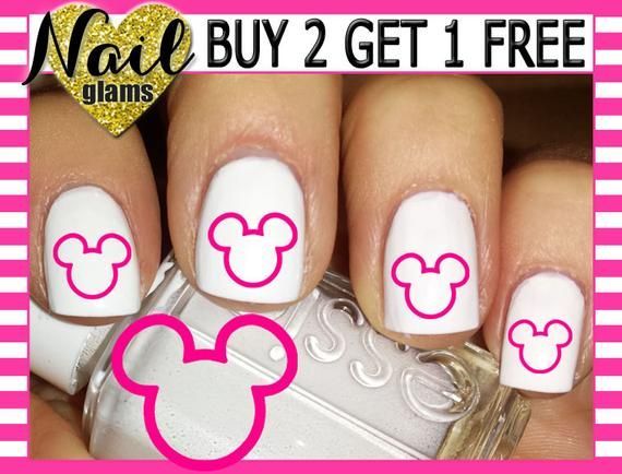 60 Nail Decals - Mickey & Minnie Mouse Ears Head - Hot Pink OUTLINE Disney - Nail Art -   15 holiday Nails disney ideas