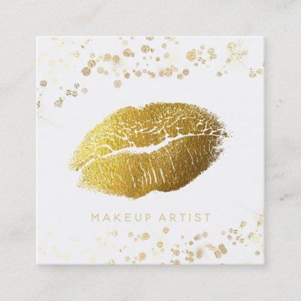 *~* Makeup Gold Glitter Lips Gold Confetti White Square Business Card | Zazzle.com -   16 makeup Gold white ideas