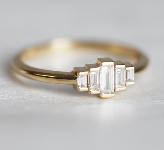 Baguette Emerald Ring Art Deco Emerald Engagement Ring | Etsy -   17 art deco wedding Bands ideas