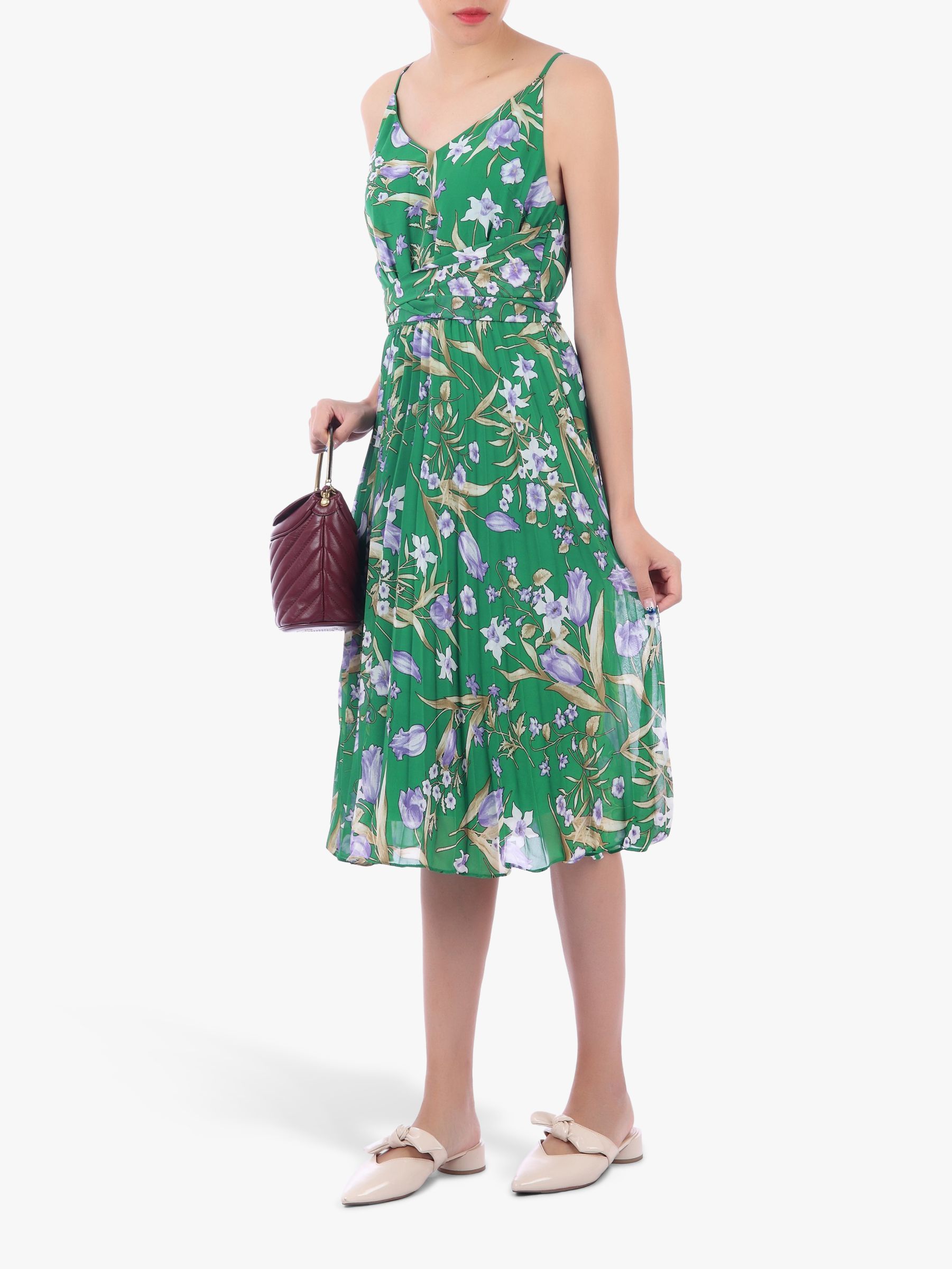Jolie Moi Strappy Floral Pleated Midi Dress, Green Floral -   19 dress Floral green ideas