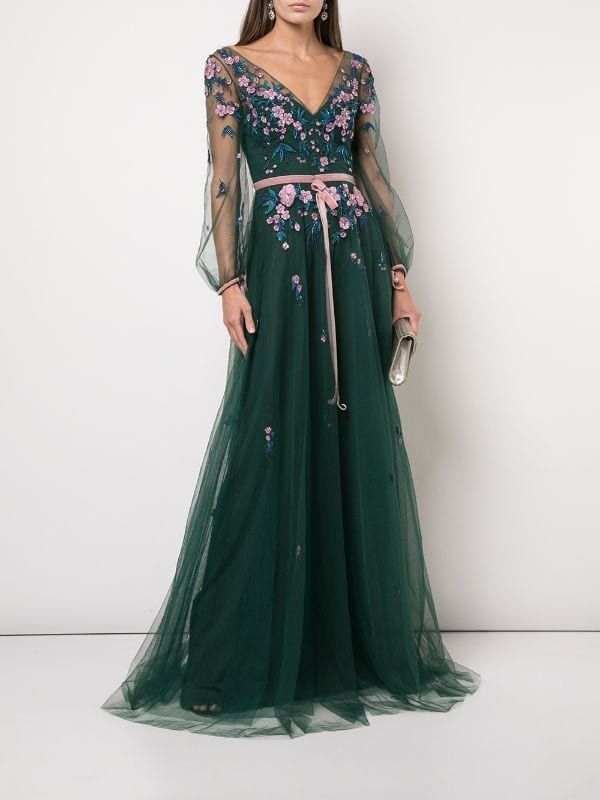 Marchesa Notte Floral Tulle Long Dress - Farfetch -   19 dress Floral green ideas