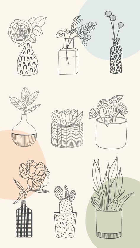 Flower Plant Line Art Botanical Clipart Hand Drawn Floral Leaves Leaf Succulent Potted Ceramic Garden PNG -   14 plants Drawing tattoo ideas