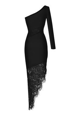 Rasario One-Shoulder Crepe And Lace Midi Dress -   17 dress Black evening ideas
