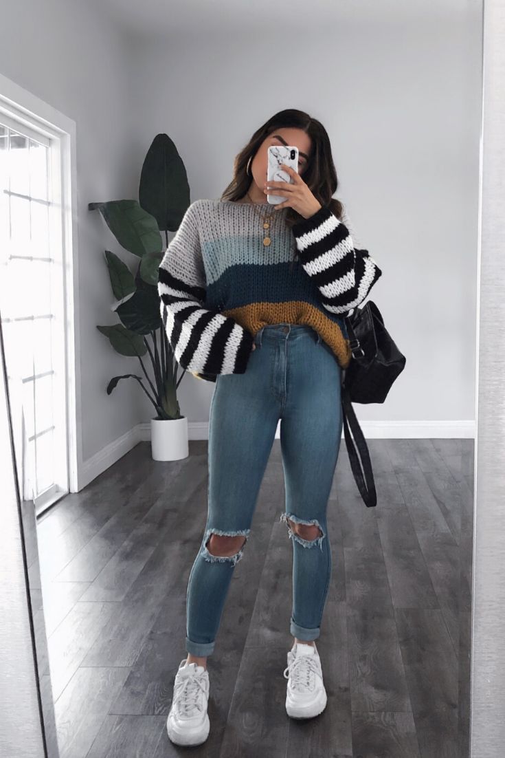 Holland Blue Colorblock Oversize Knit Sweater -   18 fall outfits 2020 ideas