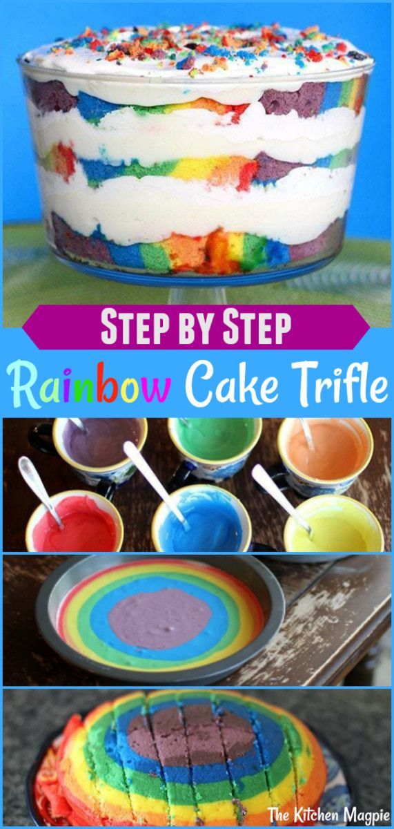 How To Make A Rainbow Cake Trifle | The Kitchen Magpie -   19 cake Rainbow snacks ideas