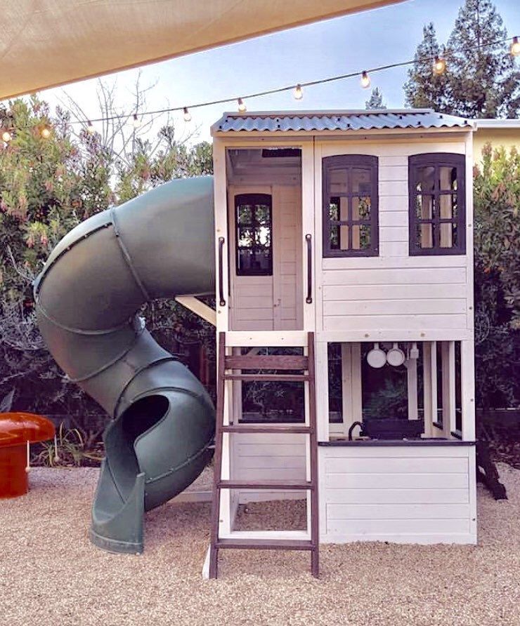 Farmhouse Style Outdoor Playhouse - Two Story with Slide -   19 diy Outdoor playset ideas